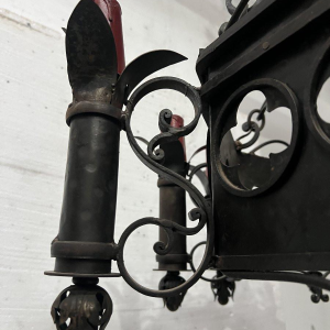 20th century Renaissance-style hammered wrought iron chandelier