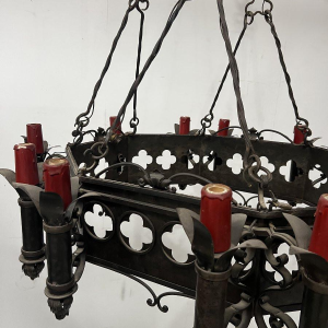 20th century Renaissance-style hammered wrought iron chandelier