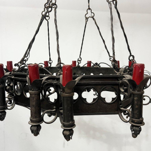 20th century Renaissance-style hammered wrought iron chandelier