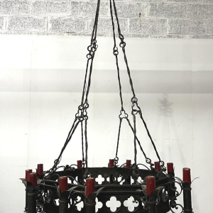 20th century Renaissance-style hammered wrought iron chandelier