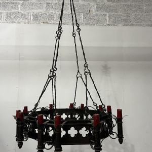 20th century Renaissance-style hammered wrought iron chandelier