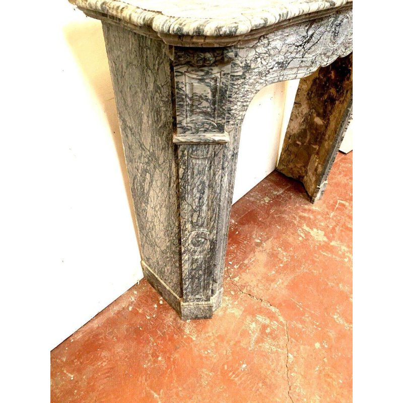 Louis XV style fireplace, Pompadour model, blue Turquin marble, 20th century