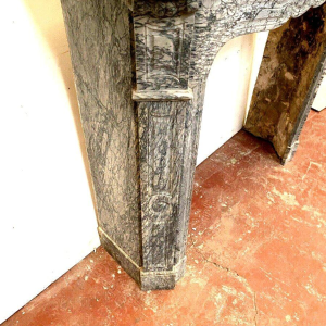 Louis XV style fireplace, Pompadour model, blue Turquin marble, 20th century