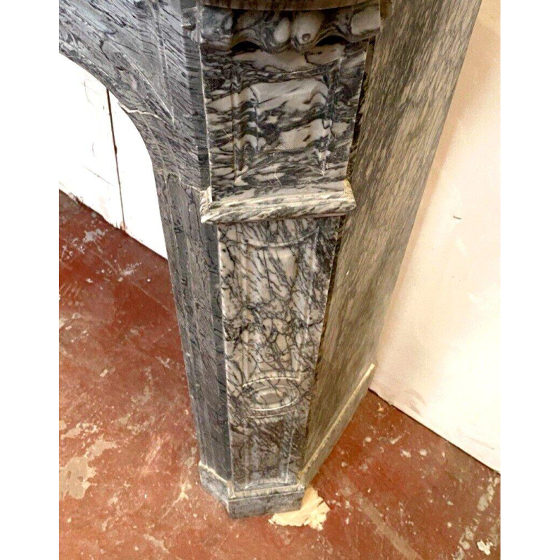 Open haard in Louis XV-stijl, Pompadour-model, blauw Turquin-marmer, 20e eeuw