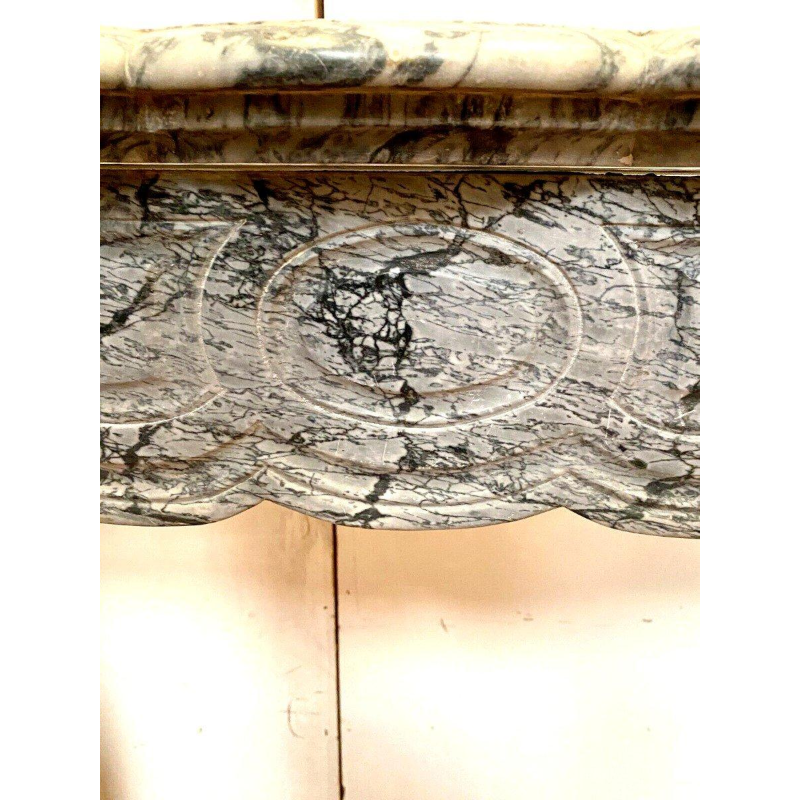 Louis XV style fireplace, Pompadour model, blue Turquin marble, 20th century