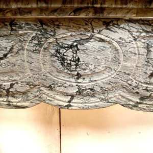 Louis XV style fireplace, Pompadour model, blue Turquin marble, 20th century