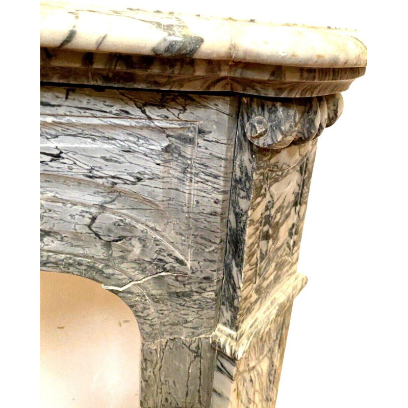 Louis XV style fireplace, Pompadour model, blue Turquin marble, 20th century