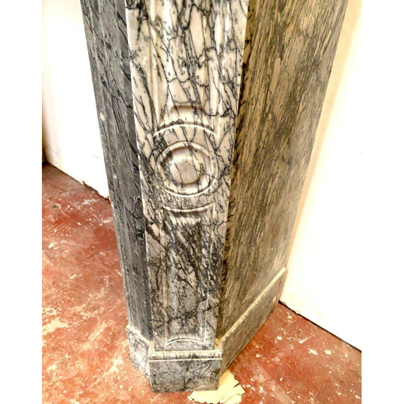 Open haard in Louis XV-stijl, Pompadour-model, blauw Turquin-marmer, 20e eeuw