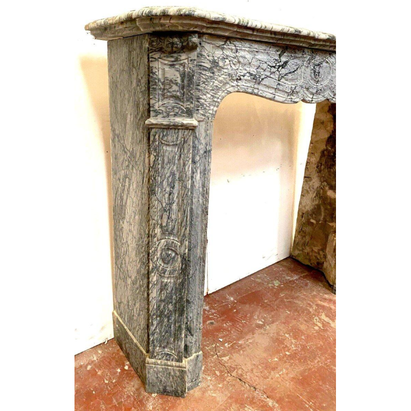 Open haard in Louis XV-stijl, Pompadour-model, blauw Turquin-marmer, 20e eeuw