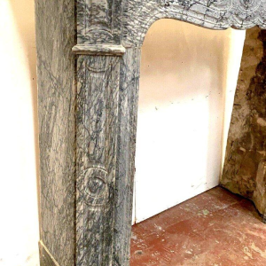 Louis XV style fireplace, Pompadour model, blue Turquin marble, 20th century