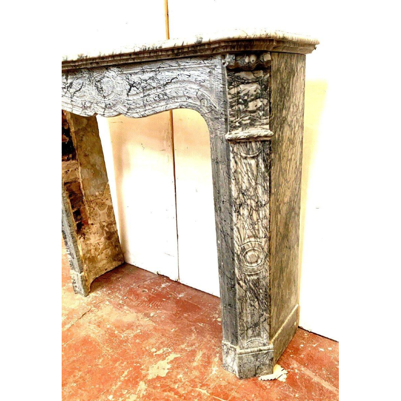 Louis XV style fireplace, Pompadour model, blue Turquin marble, 20th century