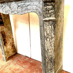 Louis XV style fireplace, Pompadour model, blue Turquin marble, 20th century