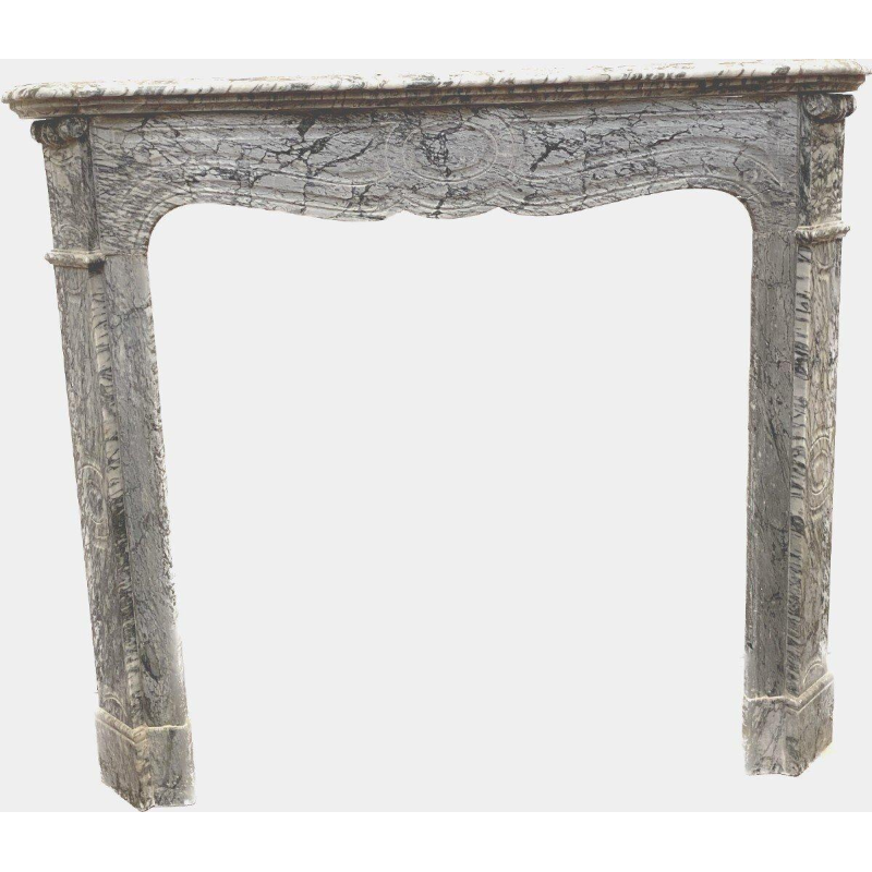Louis XV style fireplace, Pompadour model, blue Turquin marble, 20th century