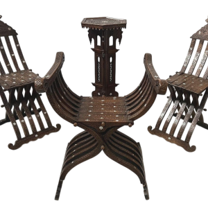 Syrian-style carved wooden living room furniture, 19th century