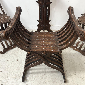 Syrian-style carved wooden living room furniture, 19th century