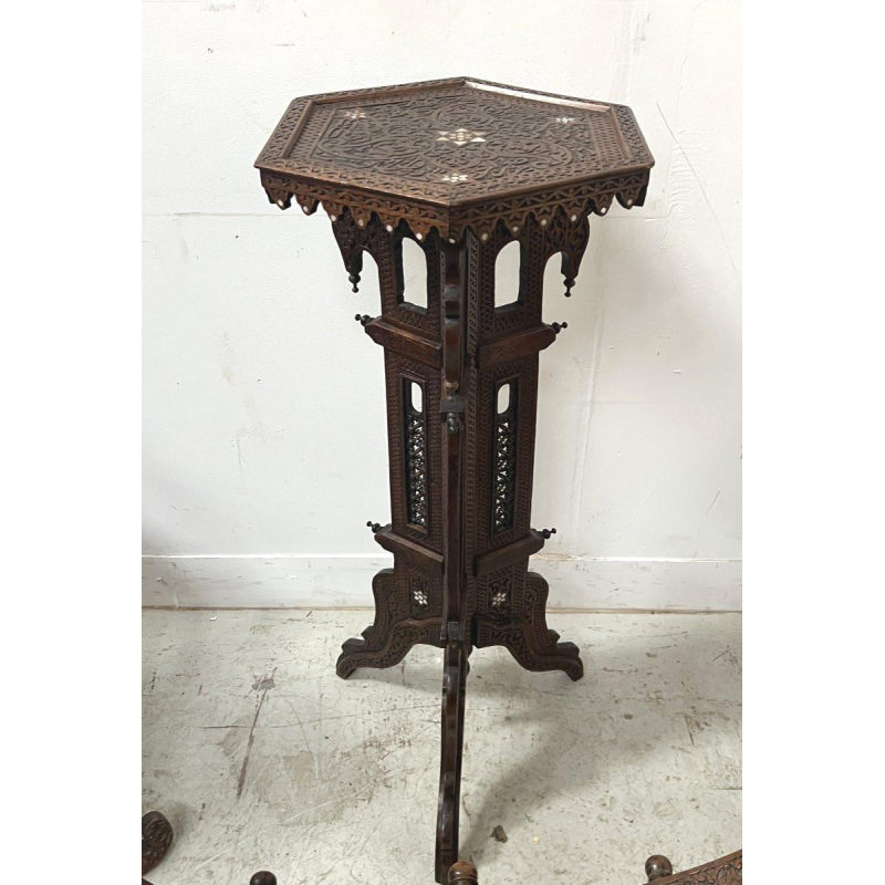 Syrian-style carved wooden living room furniture, 19th century