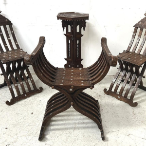 Syrian-style carved wooden living room furniture, 19th century