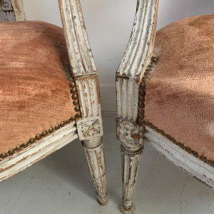 Pair of Louis XVI style armchairs in patinated beechwood, 20th century