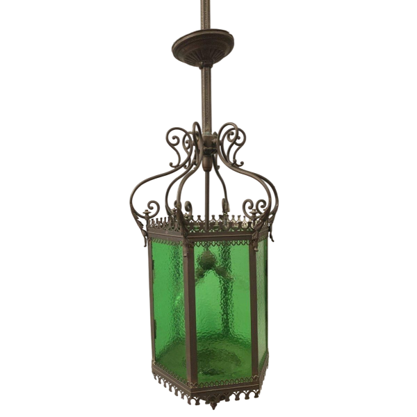 Bronze and patinated brass vestibule lantern, 20th century