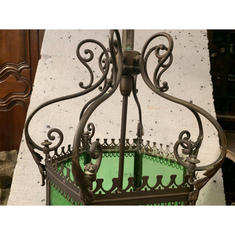 Lanterne de vestibule en bronze et laiton patiné, XXe siècle