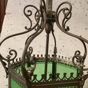 Lanterne de vestibule en bronze et laiton patiné, XXe siècle