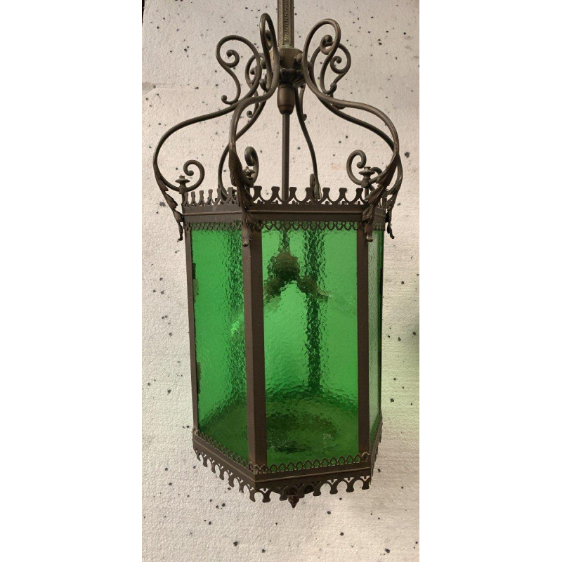 Lanterne de vestibule en bronze et laiton patiné, XXe siècle