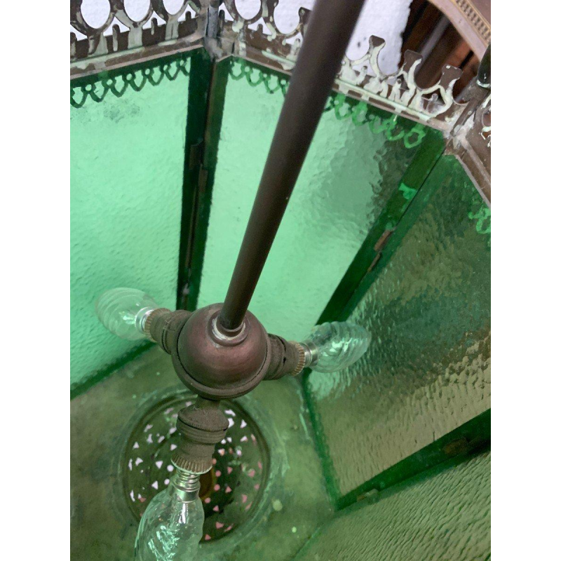 Bronze and patinated brass vestibule lantern, 20th century