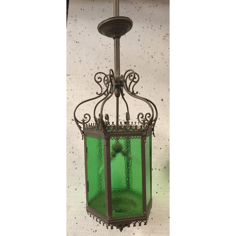 Bronze and patinated brass vestibule lantern, 20th century