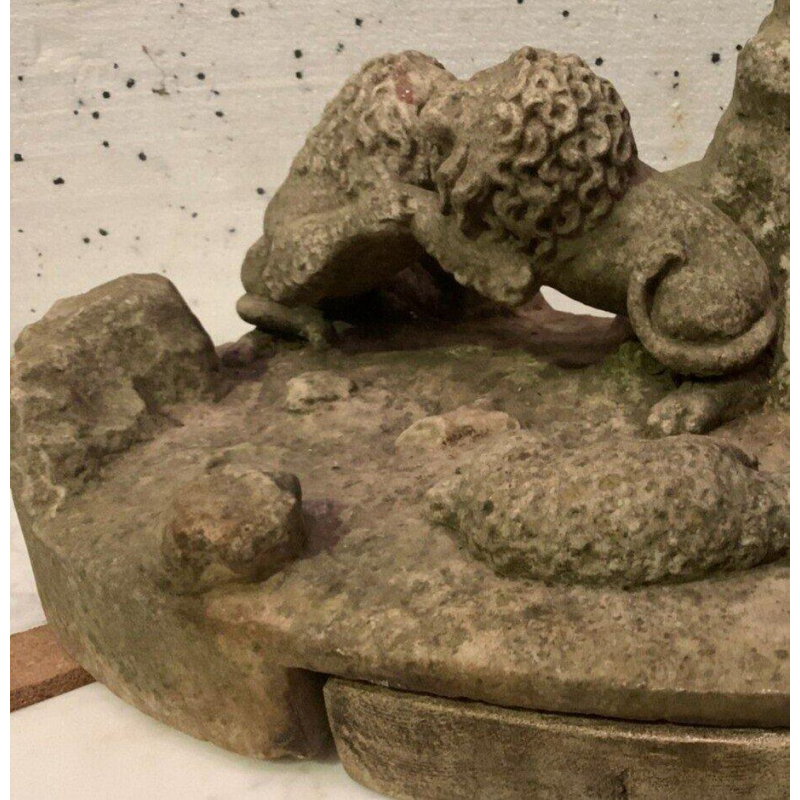 "Lion Fight" marble sculpture (group) of a reclining bear cub and sheep. 20th century