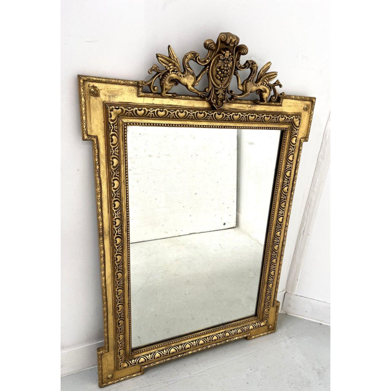 Louis XVI style mirror in wood and gilded stucco, 19th century