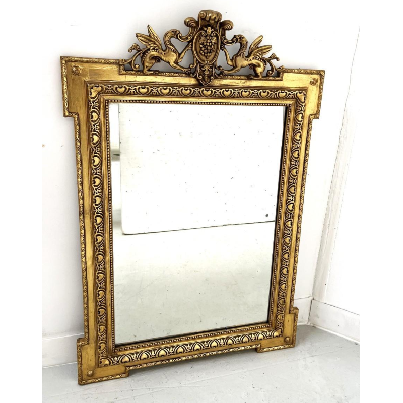 Louis XVI style mirror in wood and gilded stucco, 19th century