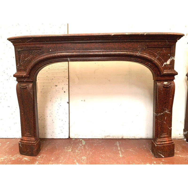 Pair of Louis XIV style fireplaces in griotte red marble, 19th century