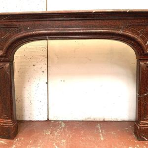 Pair of Louis XIV style fireplaces in griotte red marble, 19th century