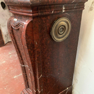 Pair of Louis XIV style fireplaces in griotte red marble, 19th century