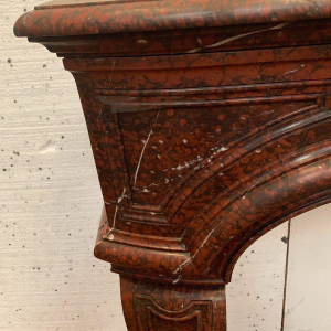 Pair of Louis XIV style fireplaces in griotte red marble, 19th century