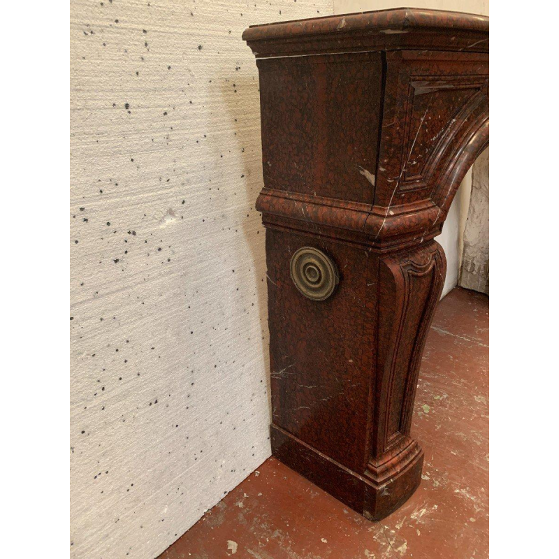 Pair of Louis XIV style fireplaces in griotte red marble, 19th century