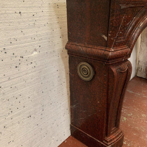 Pair of Louis XIV style fireplaces in griotte red marble, 19th century