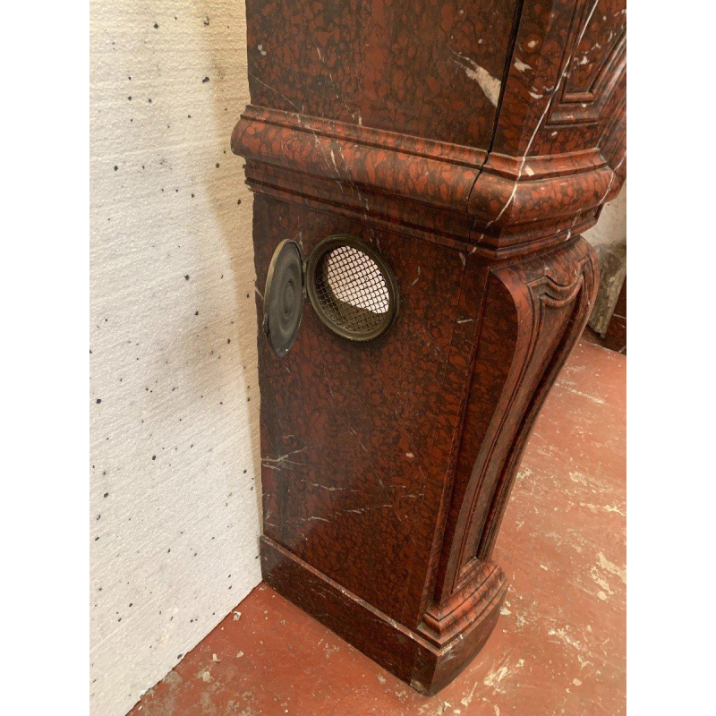 Pair of Louis XIV style fireplaces in griotte red marble, 19th century