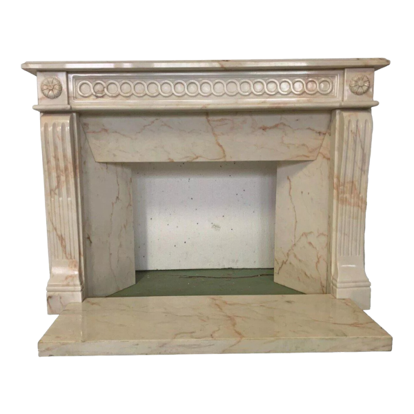 Louis XVI style fireplace in pink veined marble, 20th century