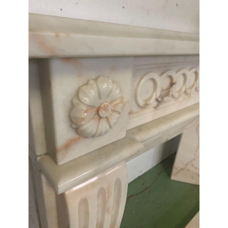 Louis XVI style fireplace in pink veined marble, 20th century