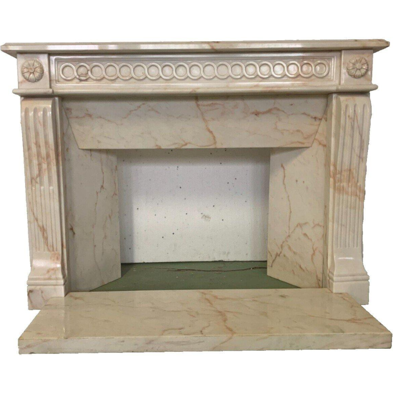 Louis XVI style fireplace in pink veined marble, 20th century
