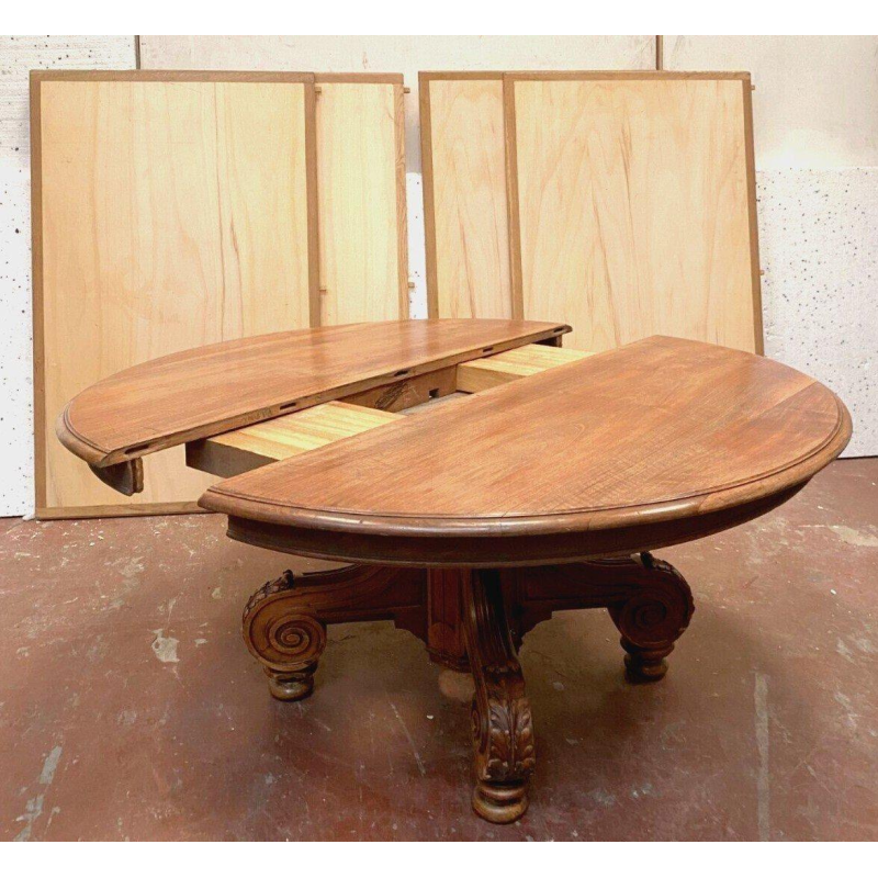Large Napoleon III extendable table, central base in solid walnut, 19th century