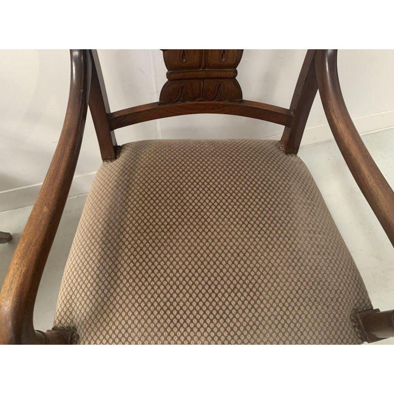 Paire de fauteuils à crosse en acajou, dossier incurvé à décor de palmettes, XIXe siècle