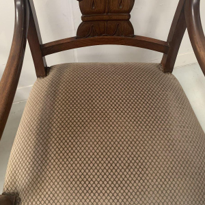 Pair of mahogany armchairs with curved backs decorated with palmettes, 19th century