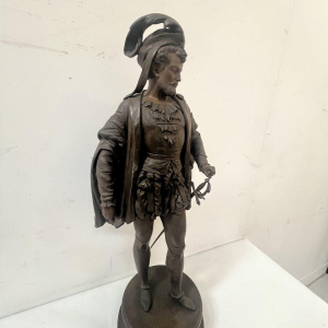 G. PILON "Young Man with Sword" patinated spelter sculpture, 20th century