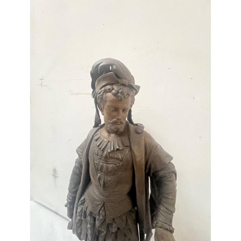 G. PILON "Young Man with Sword" patinated spelter sculpture, 20th century