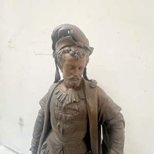 G. PILON "Young Man with Sword" patinated spelter sculpture, 20th century