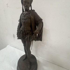 G. PILON "Young Man with Sword" patinated spelter sculpture, 20th century