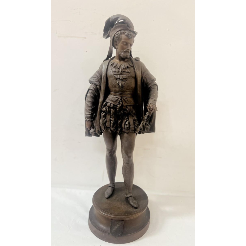 G. PILON "Jongeman met zwaard", gepatineerd zinken beeldhouwwerk, 20e eeuw