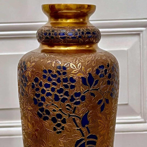 Léon Ledru pour Val Saint Lambert, vase Art Nouveau cristal bleu cobalt et galvanoplastie, 1900